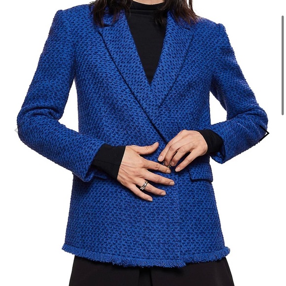 Mango blue blazer w fringe - Picture 3 of 3